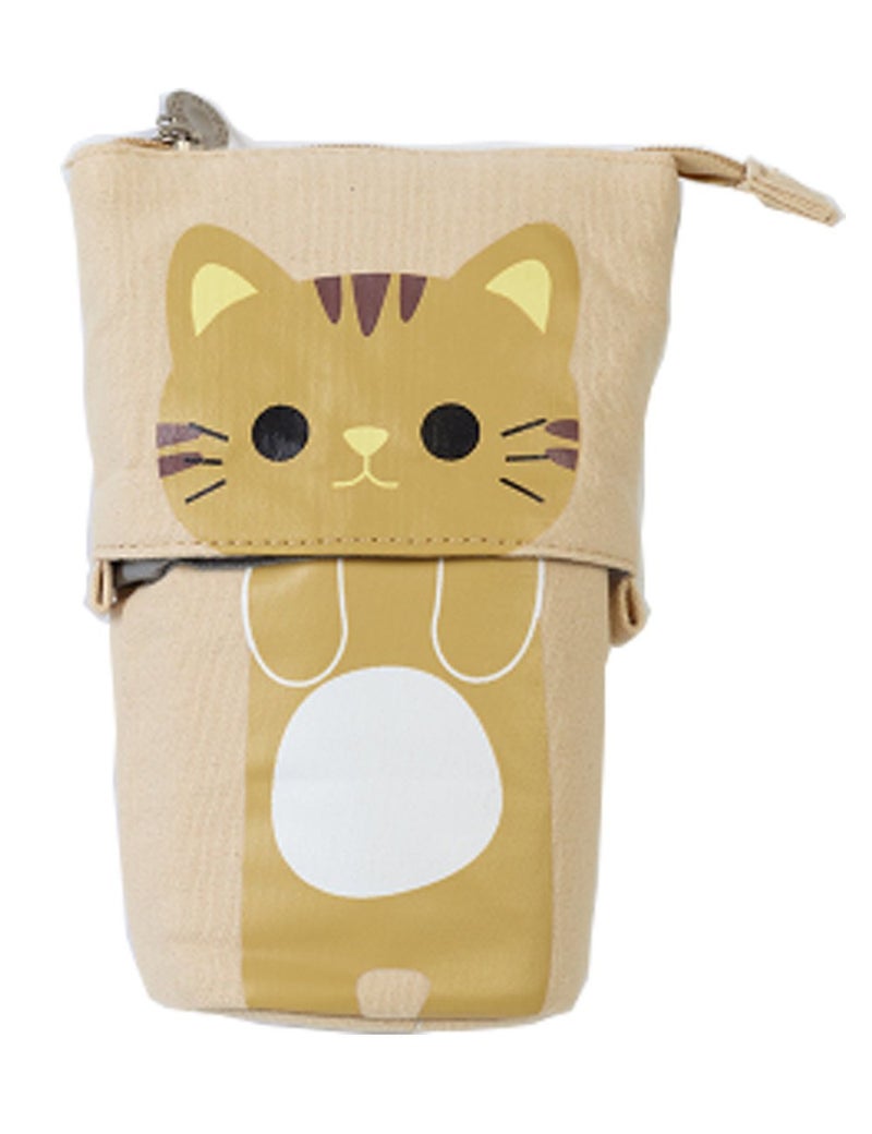 iSuperb Standing Pencil Pouch Pencil Case Cute Cat Telescopic with Zipper Canvas Kwaii Cartoon Pencil Bag Stationery Box for Kids Girls Boys School Supplies 7.5 x 4.9 x 3.0inch/4.1x 3.0inch - Image 1